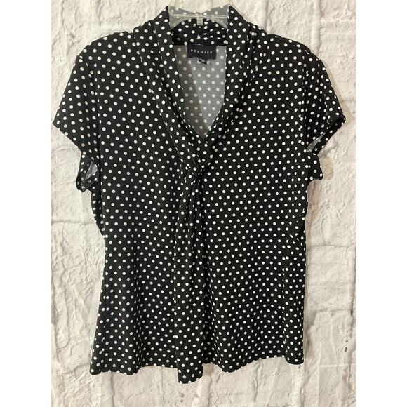 Copied - Premise Black & White Polka Dot Blouse XL - Picture 1 of 5